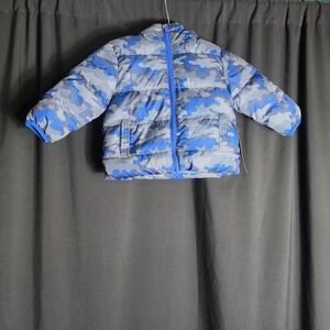 Swiss Tech Boys Blue Geometric Camo Hooded Puffer Jacket Fleece Lined 12M NEW